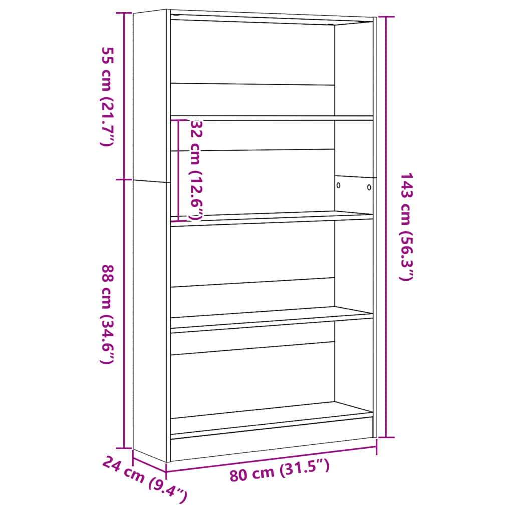 Boekenkast 80x24x143 cm bewerkt hout sonoma eikenkleurig is nu te koop bij PeponiXL, paradijselijk wonen!