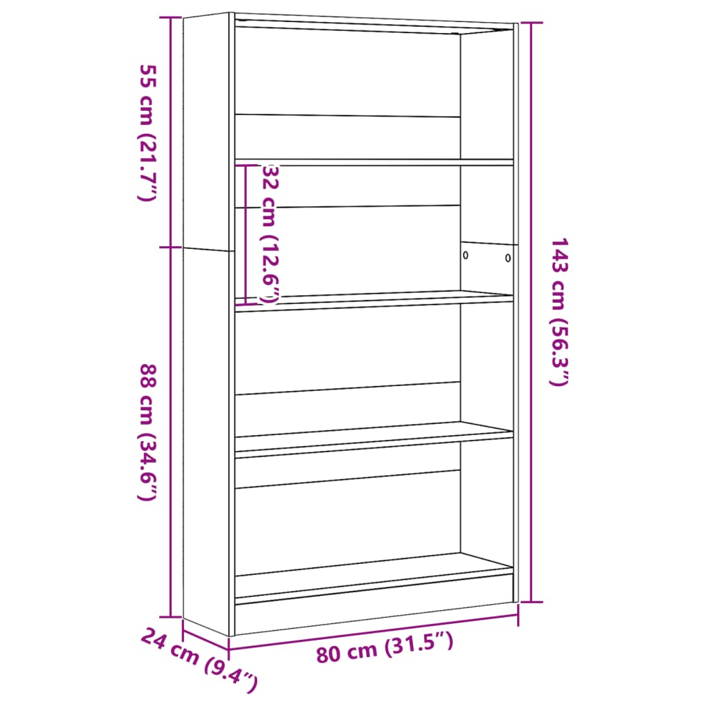 Boekenkast 80x24x143 cm bewerkt hout grijs sonoma eikenkleurig is nu te koop bij PeponiXL, paradijselijk wonen!