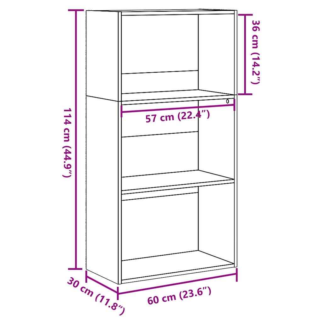 Boekenkast 60x30x114 cm bewerkt hout sonoma eikenkleurig is nu te koop bij PeponiXL, paradijselijk wonen!