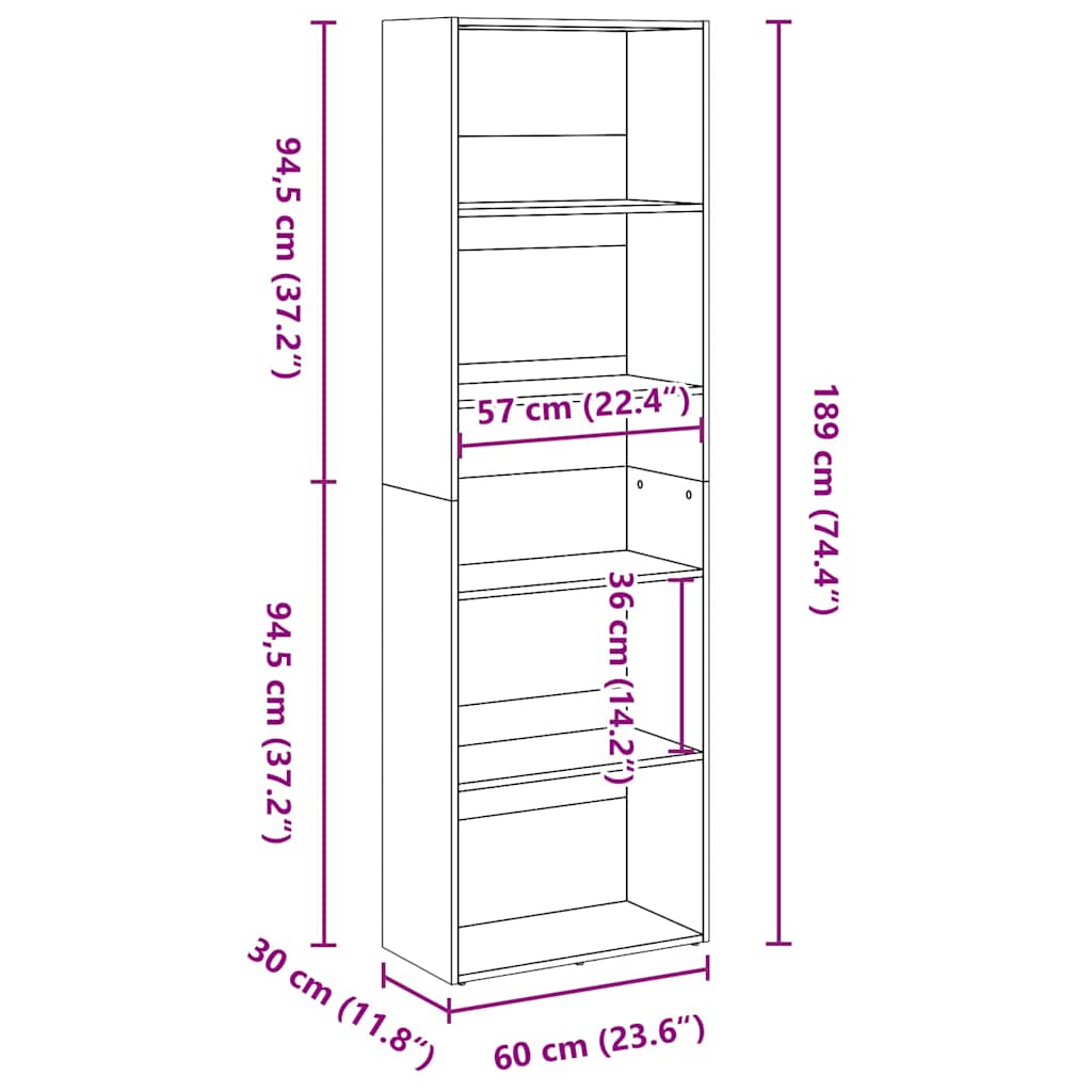 Boekenkast 60x30x189 cm bewerkt hout gerookt eikenkleurig is nu te koop bij PeponiXL, paradijselijk wonen!
