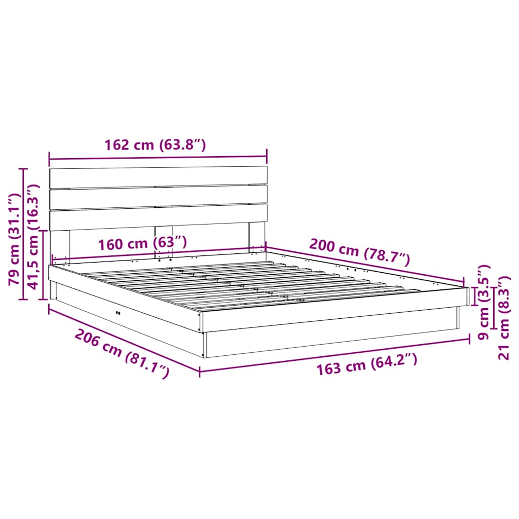 Bedframe hoofdeinde zonder matras 160x200 cm massief eikenhout is nu te koop bij PeponiXL, paradijselijk wonen!