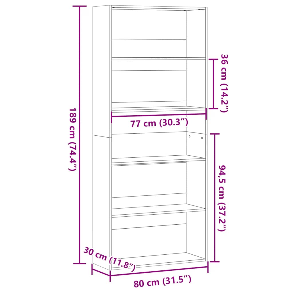 Boekenkast 80x30x189 cm bewerkt hout oud houtkleurig is nu te koop bij PeponiXL, paradijselijk wonen!