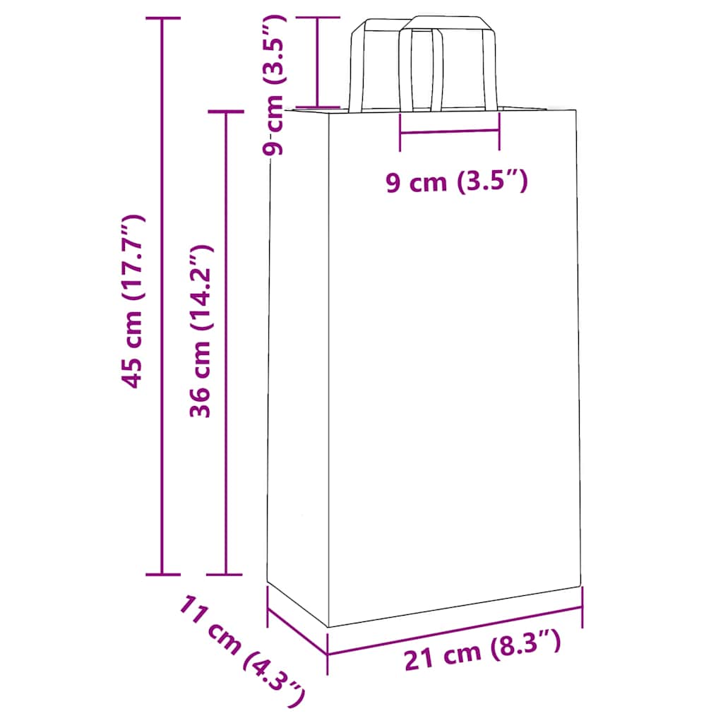 Papieren zakken 50 st met hengsels 21x11x36 cm bruin is nu te koop bij PeponiXL, paradijselijk wonen!