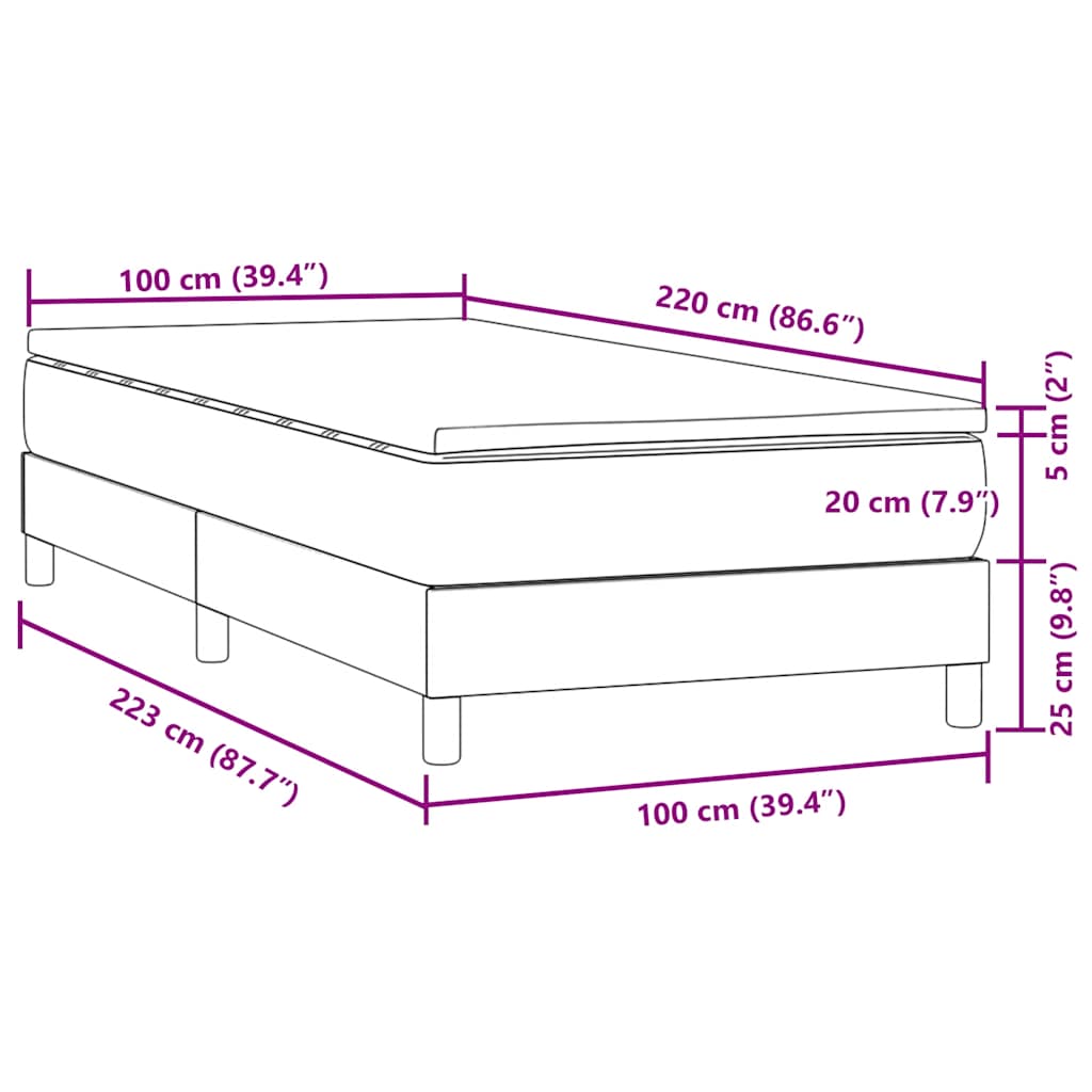 Boxspring met matras fluweel donkergrijs 100x220 cm