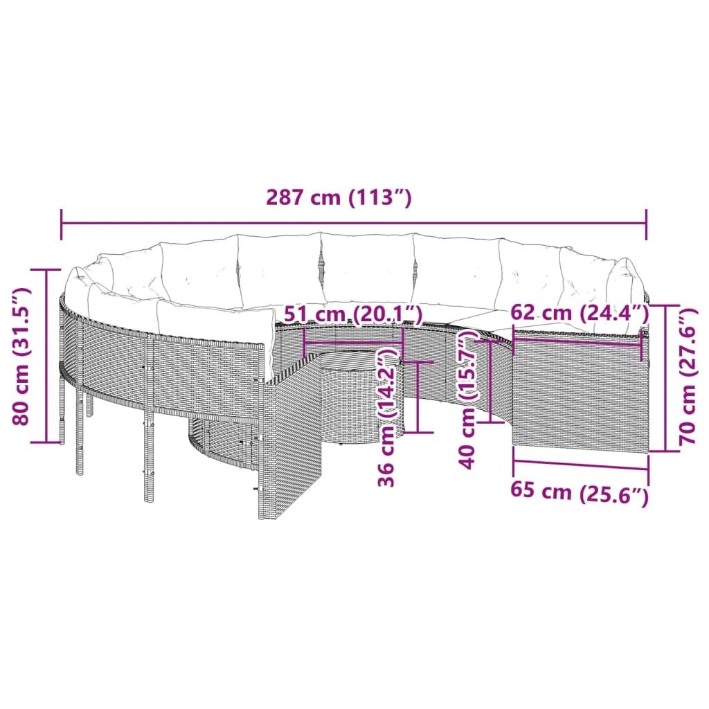 Tuinbank met tafel en kussens rond poly rattan zwart is nu te koop bij PeponiXL, paradijselijk wonen!