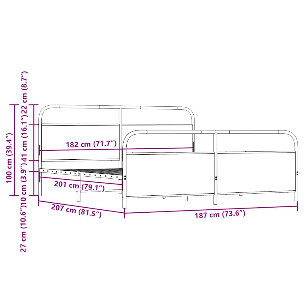 Bedframe zonder matras metaal gerookt eikenkleurig 180x200 cm is nu te koop bij PeponiXL, paradijselijk wonen!