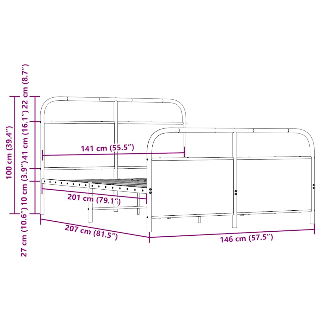 Bedframe zonder matras metaal sonoma eikenkleurig 140x200 cm is nu te koop bij PeponiXL, paradijselijk wonen!