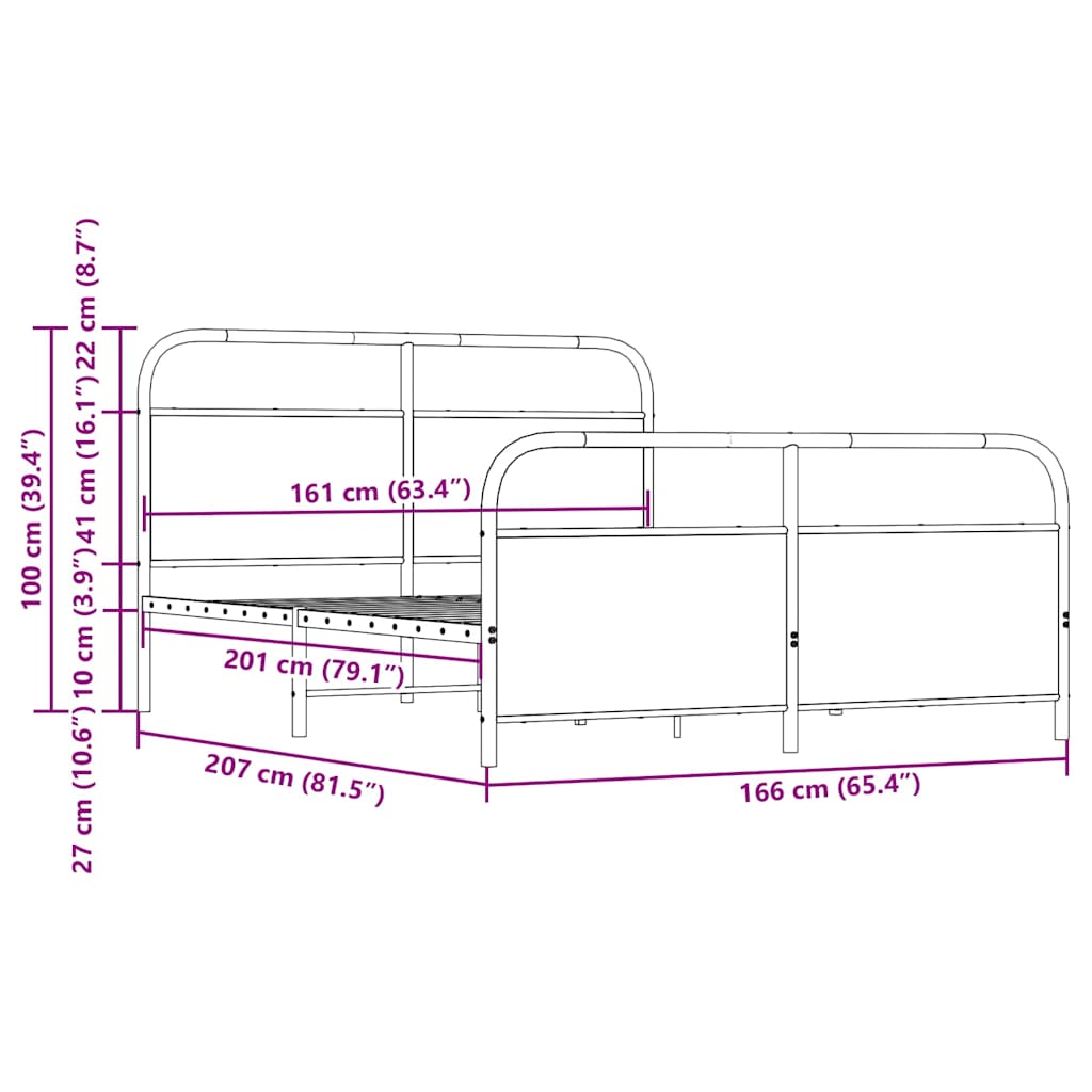 Bedframe zonder matras metaal sonoma eikenkleurig 160x200 cm is nu te koop bij PeponiXL, paradijselijk wonen!