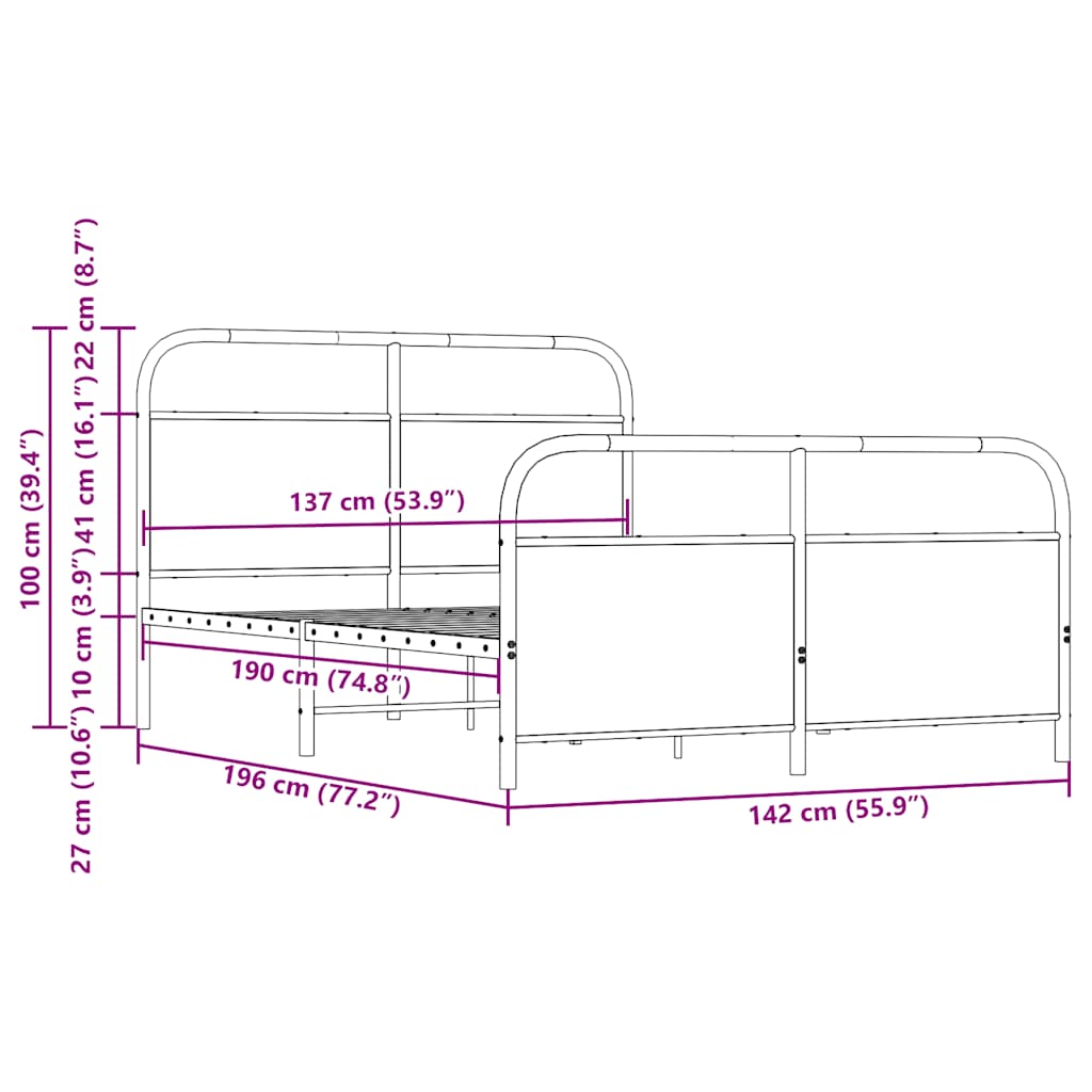 Bedframe zonder matras metaal bruin eikenkleurig 137x190 cm is nu te koop bij PeponiXL, paradijselijk wonen!