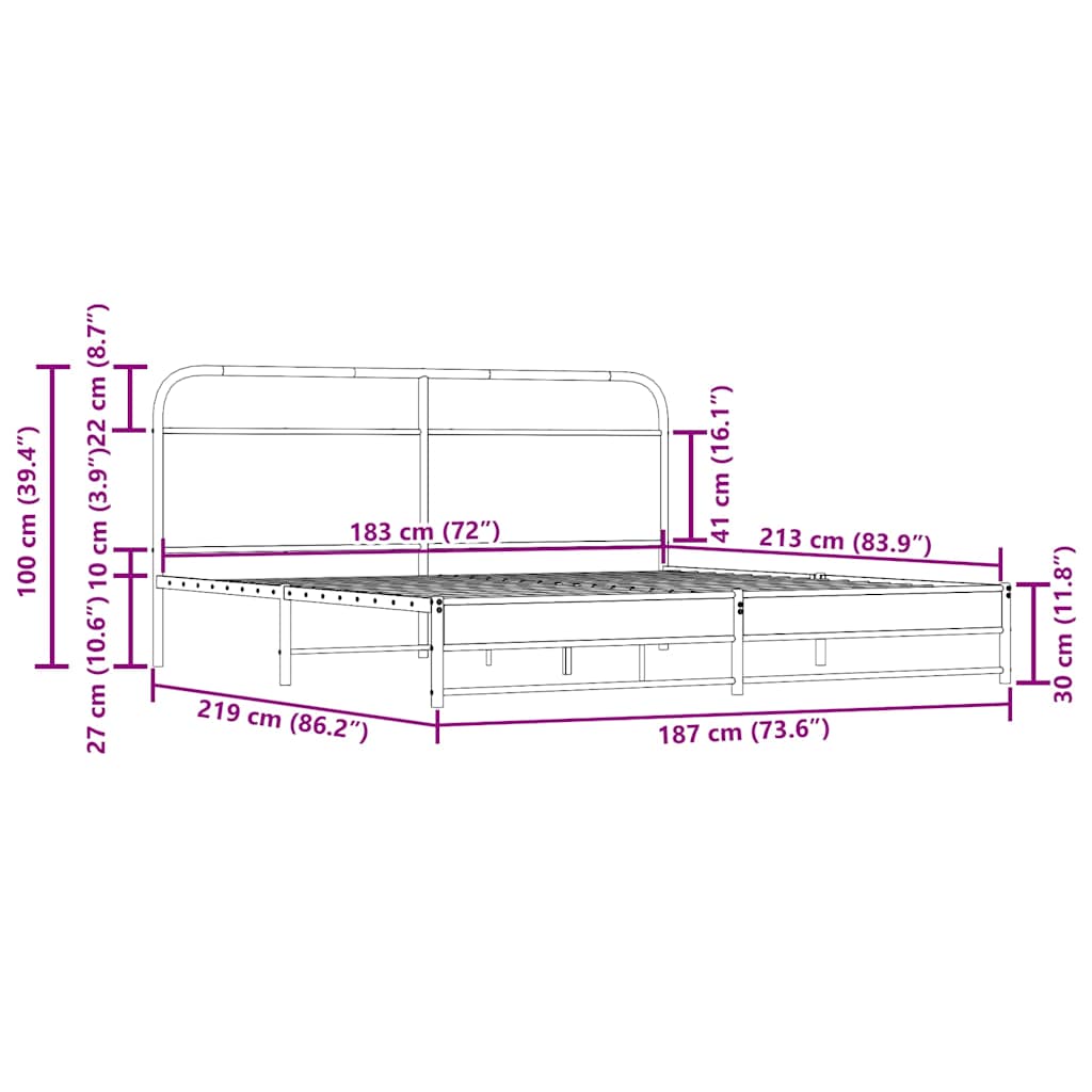 Bedframe zonder matras metaal gerookt eikenkleurig 183x213 cm is nu te koop bij PeponiXL, paradijselijk wonen!
