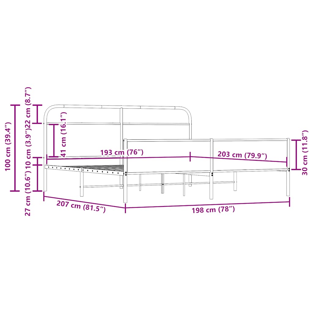 Bedframe zonder matras metaal gerookt eikenkleurig 193x203 cm is nu te koop bij PeponiXL, paradijselijk wonen!