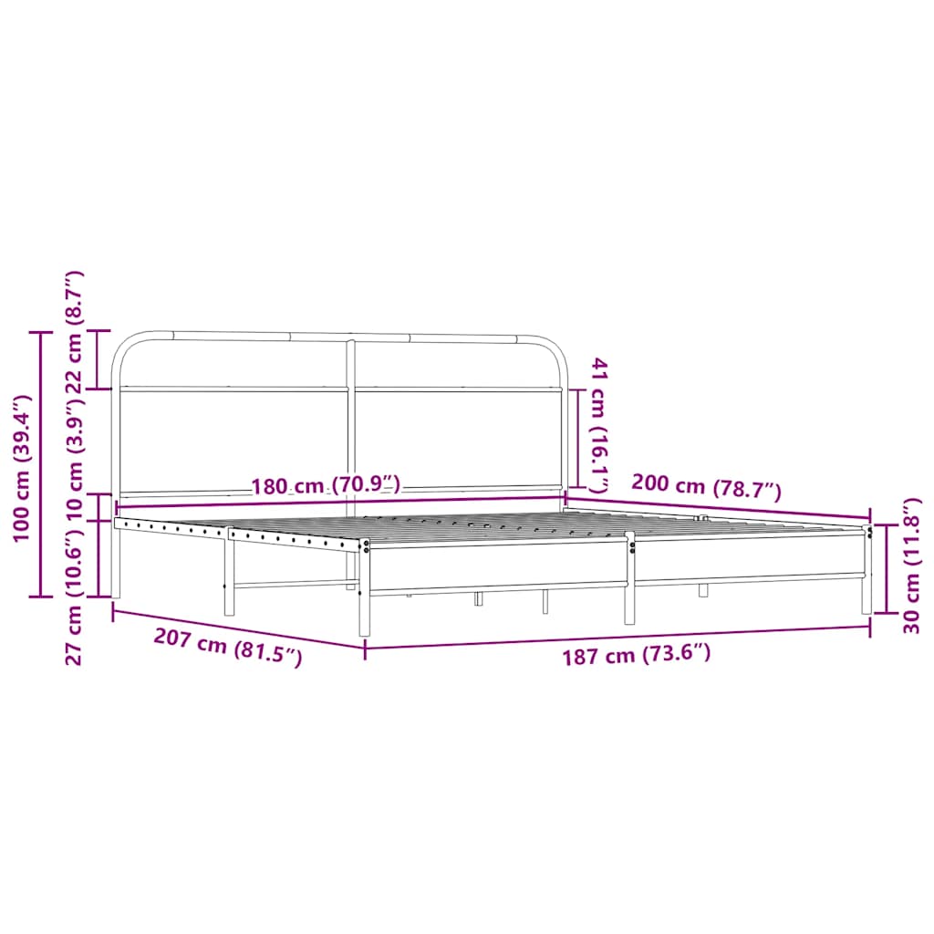 Bedframe zonder matras metaal sonoma eikenkleurig 180x200 cm is nu te koop bij PeponiXL, paradijselijk wonen!