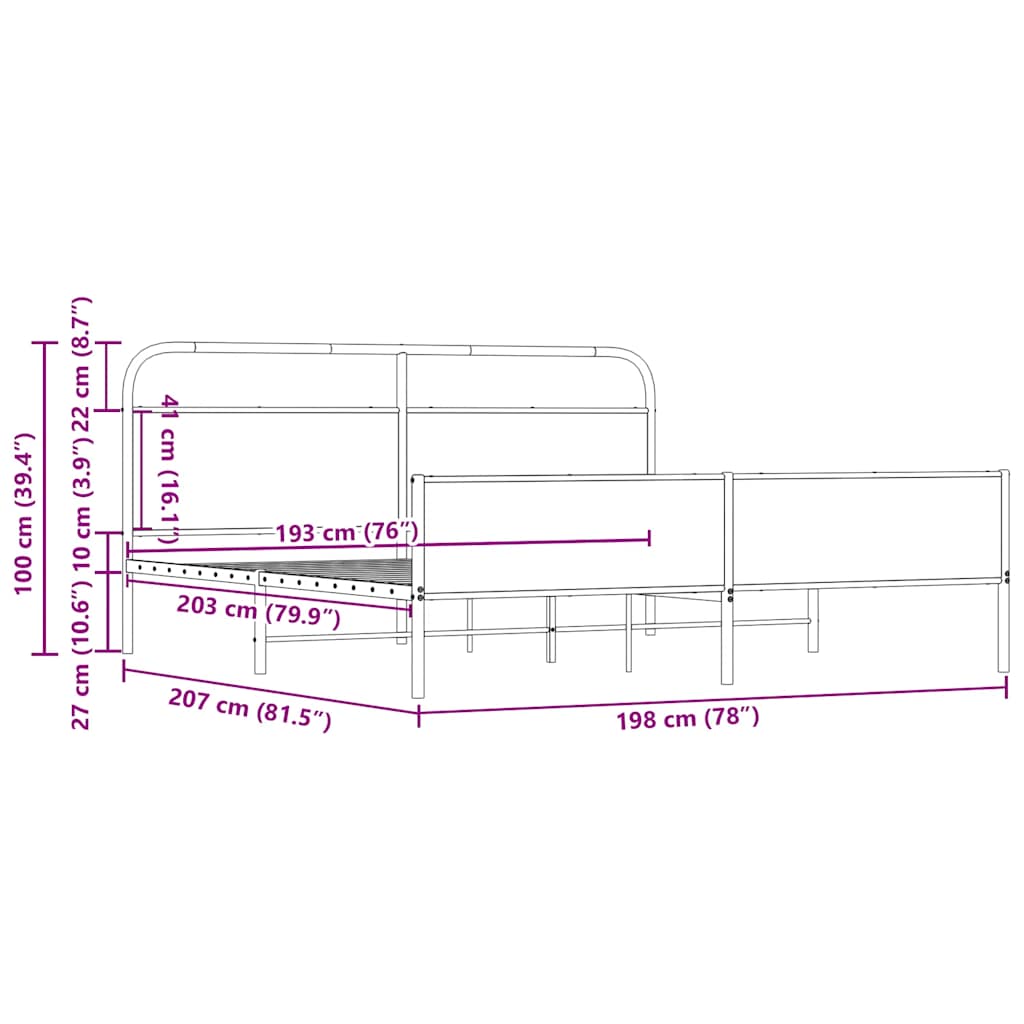 Bedframe zonder matras metaal sonoma eikenkleurig 193x203 cm is nu te koop bij PeponiXL, paradijselijk wonen!