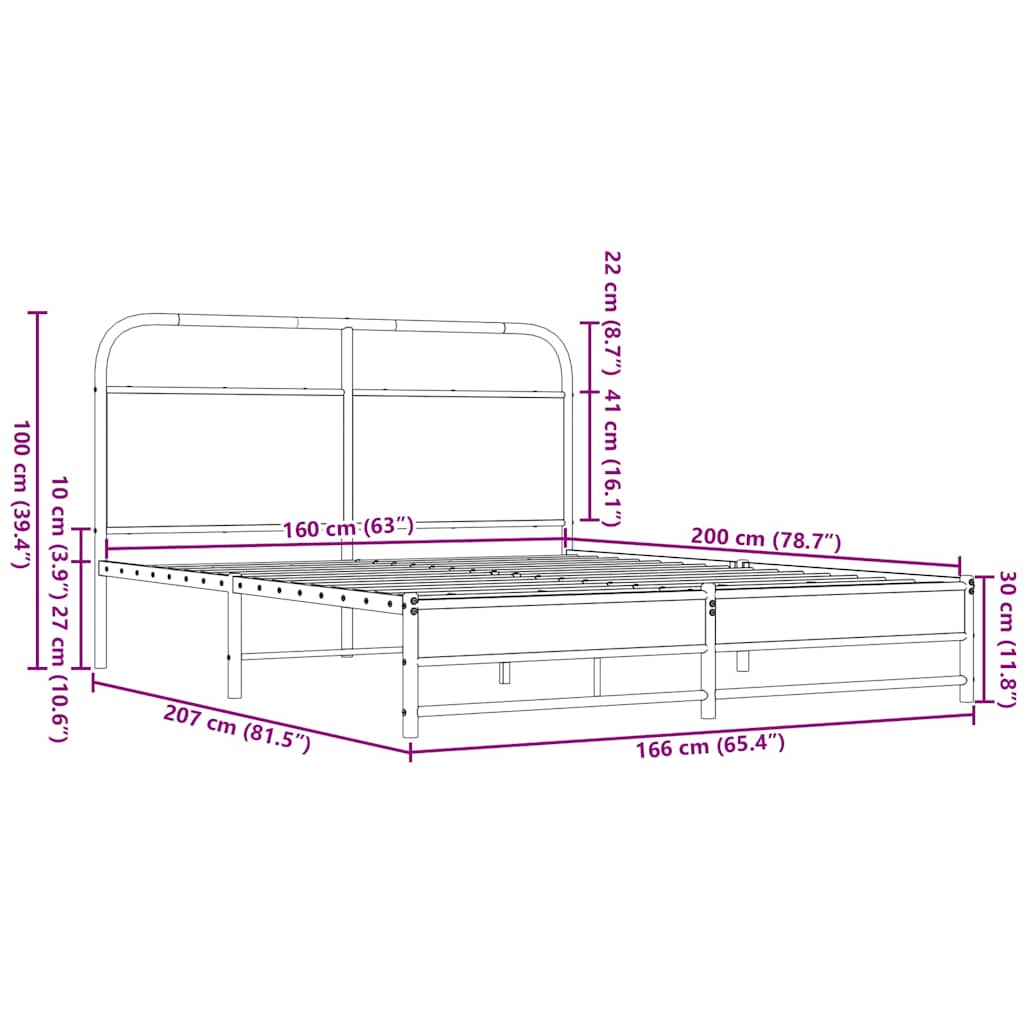 Bedframe zonder matras metaal bruin eikenkleurig 160x200 cm is nu te koop bij PeponiXL, paradijselijk wonen!