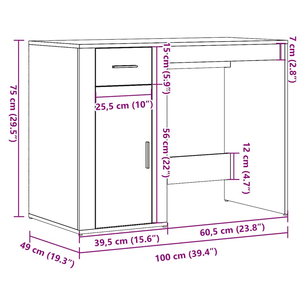 Bureau 100x49x75 cm bewerkt hout artisanaal eikenkleur is nu te koop bij PeponiXL, paradijselijk wonen!