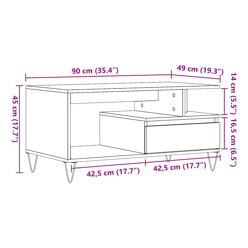 Salontafel 90x49x45 cm bewerkt hout artisanaal eikenkleurig is nu te koop bij PeponiXL, paradijselijk wonen!