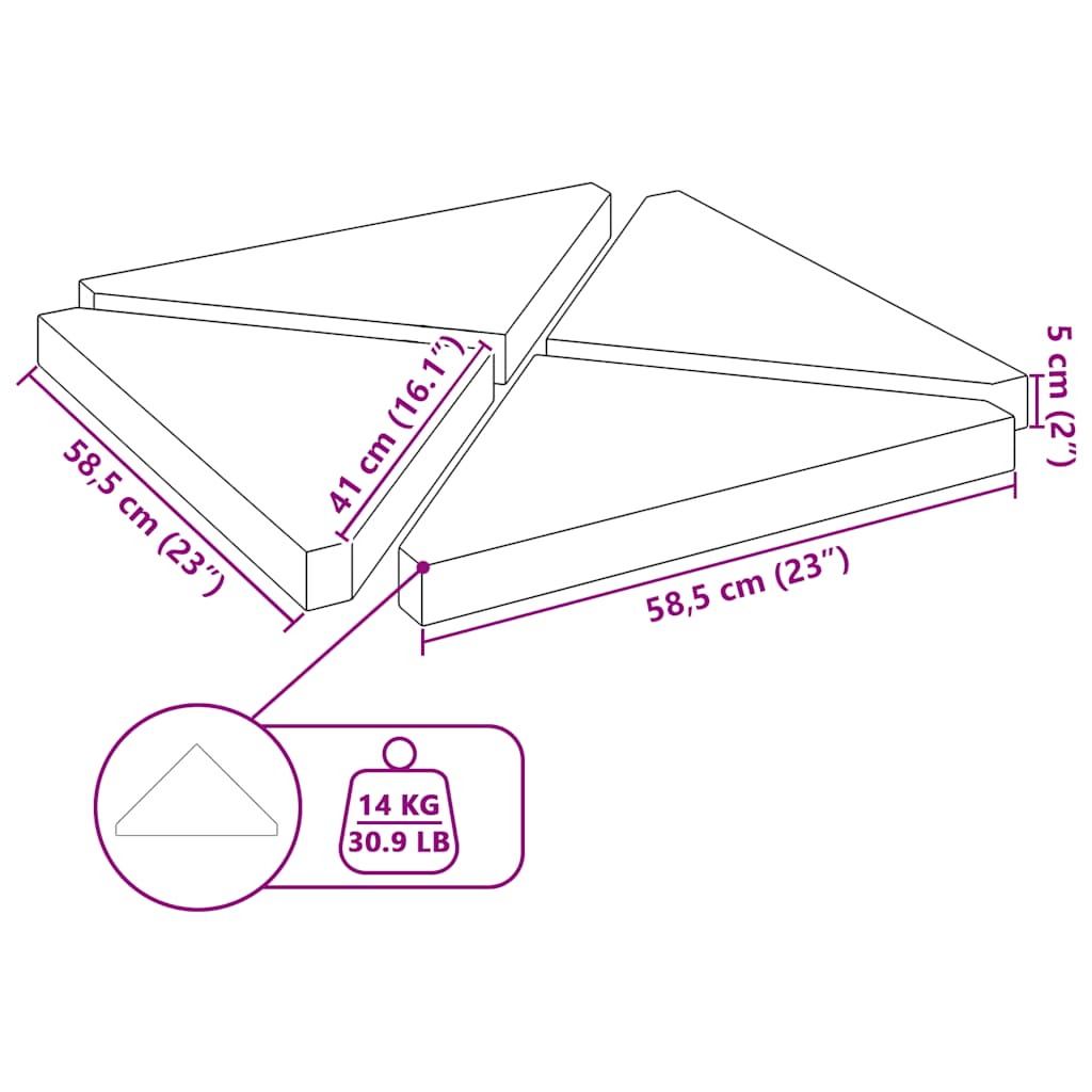Parasolvoetplaten 4 st driehoekig 14 kg graniet zwart is nu te koop bij PeponiXL, paradijselijk wonen!