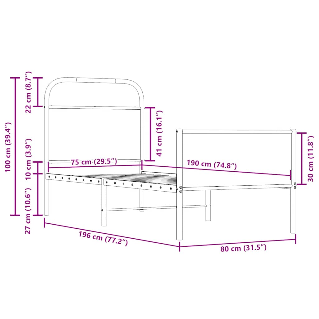 Bedframe zonder matras bewerkt hout sonoma eikenkleur 75x190 cm is nu te koop bij PeponiXL, paradijselijk wonen!