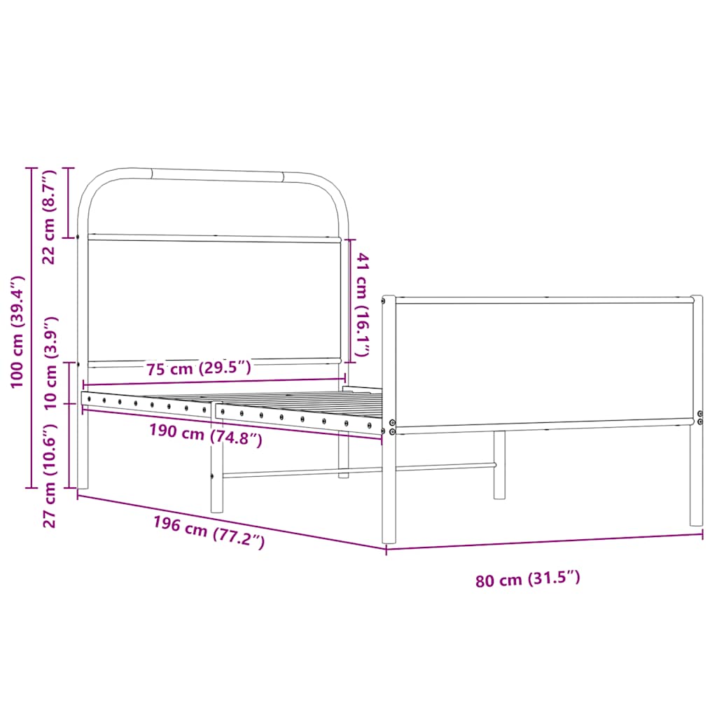 Bedframe zonder matras bewerkt hout sonoma eikenkleur 75x190 cm is nu te koop bij PeponiXL, paradijselijk wonen!