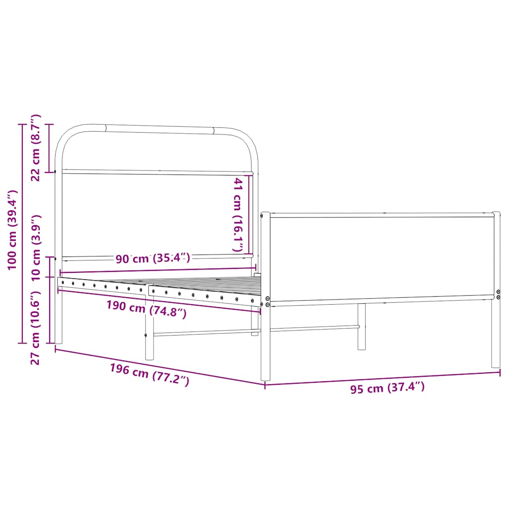 Bedframe zonder matras bewerkt hout sonoma eikenkleur 90x190 cm is nu te koop bij PeponiXL, paradijselijk wonen!