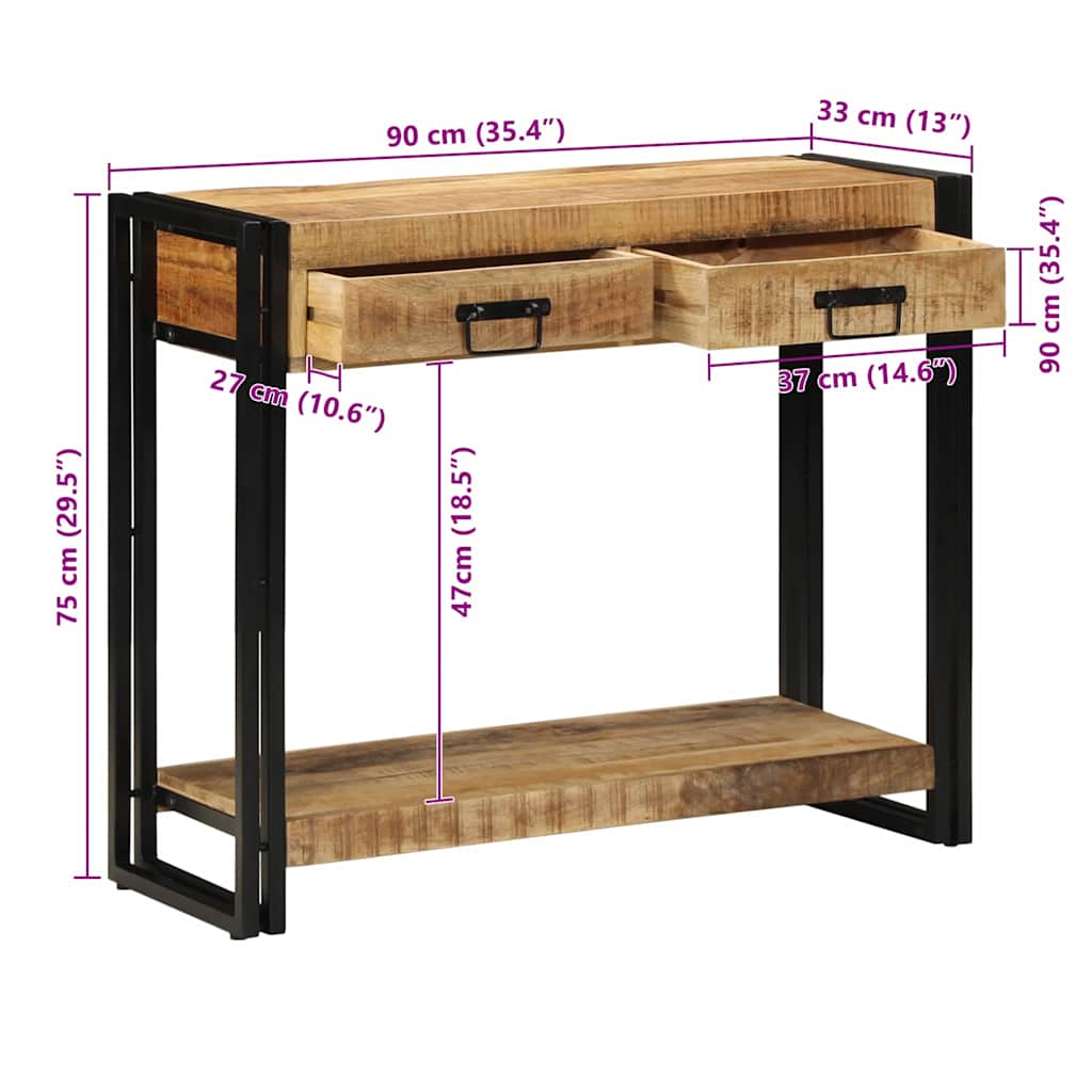 Wandtafel met lade Bruin 90 x 33 x 75 cm Massief Mango Hout is nu te koop bij PeponiXL, paradijselijk wonen!