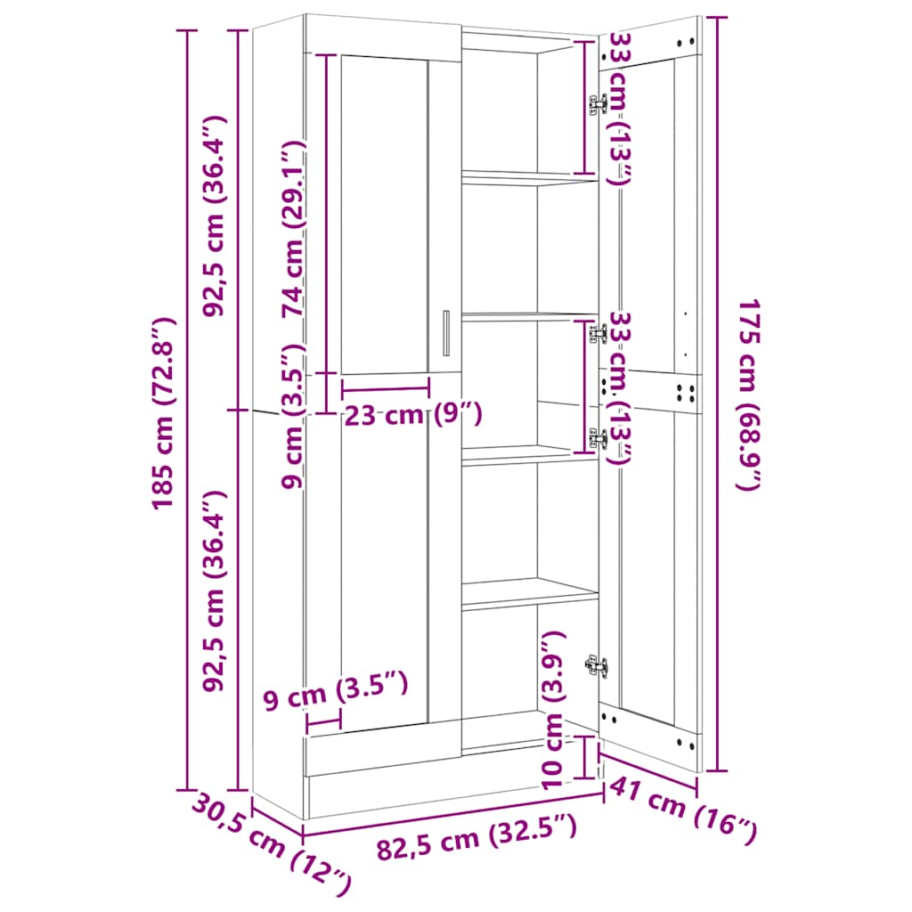 Hoge kast 82,5x30,5x185 cm bewerkt hout artisanaal eikenkleur is nu te koop bij PeponiXL, paradijselijk wonen!