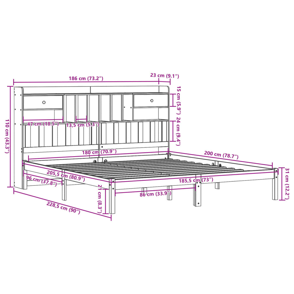 Bed met boekenkast zonder matras grenenhout wit 180x200 cm is nu te koop bij PeponiXL, paradijselijk wonen!