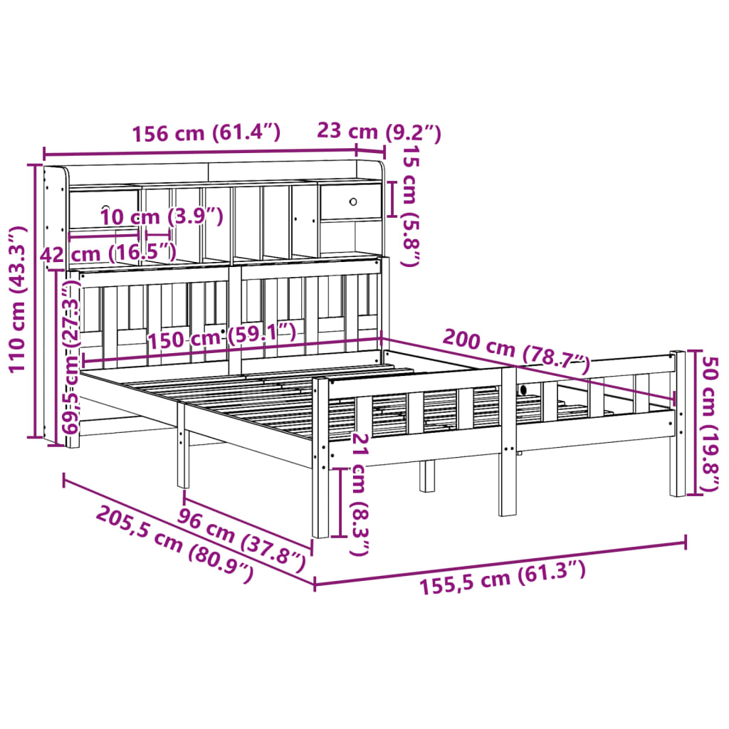 Bed met boekenkast zonder matras grenenhout wit 150x200 cm is nu te koop bij PeponiXL, paradijselijk wonen!