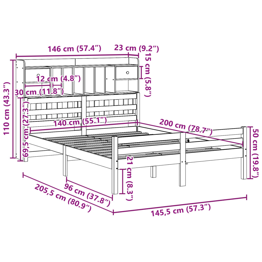 Bed met boekenkast zonder matras grenenhout wit 140x200 cm is nu te koop bij PeponiXL, paradijselijk wonen!