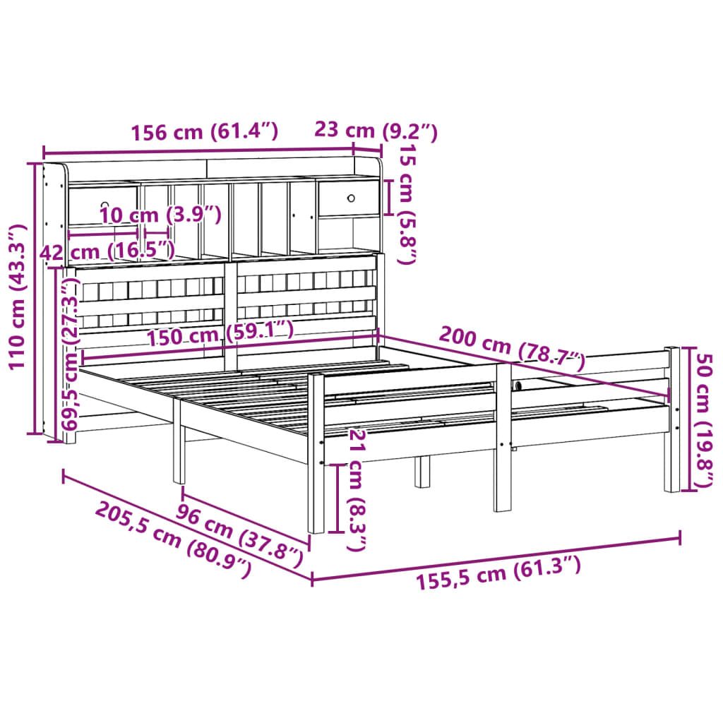 Bed met boekenkast zonder matras grenenhout wit 150x200 cm is nu te koop bij PeponiXL, paradijselijk wonen!