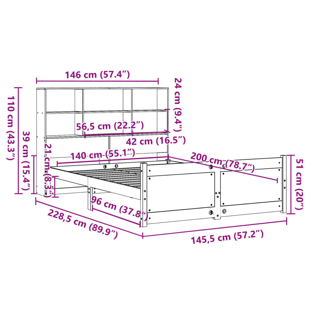 Bed met boekenkast zonder matras grenenhout wit 140x200 cm is nu te koop bij PeponiXL, paradijselijk wonen!