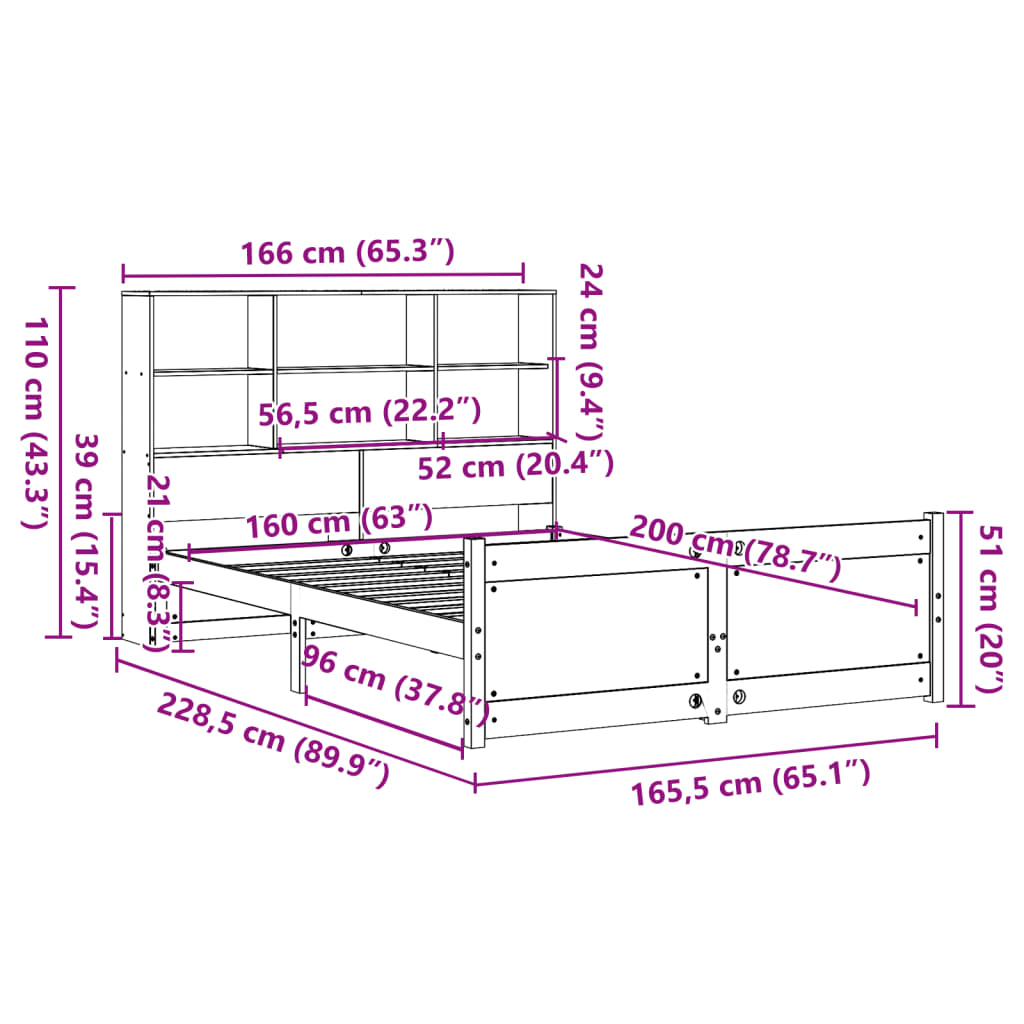 Bed met boekenkast zonder matras grenenhout wit 160x200 cm is nu te koop bij PeponiXL, paradijselijk wonen!