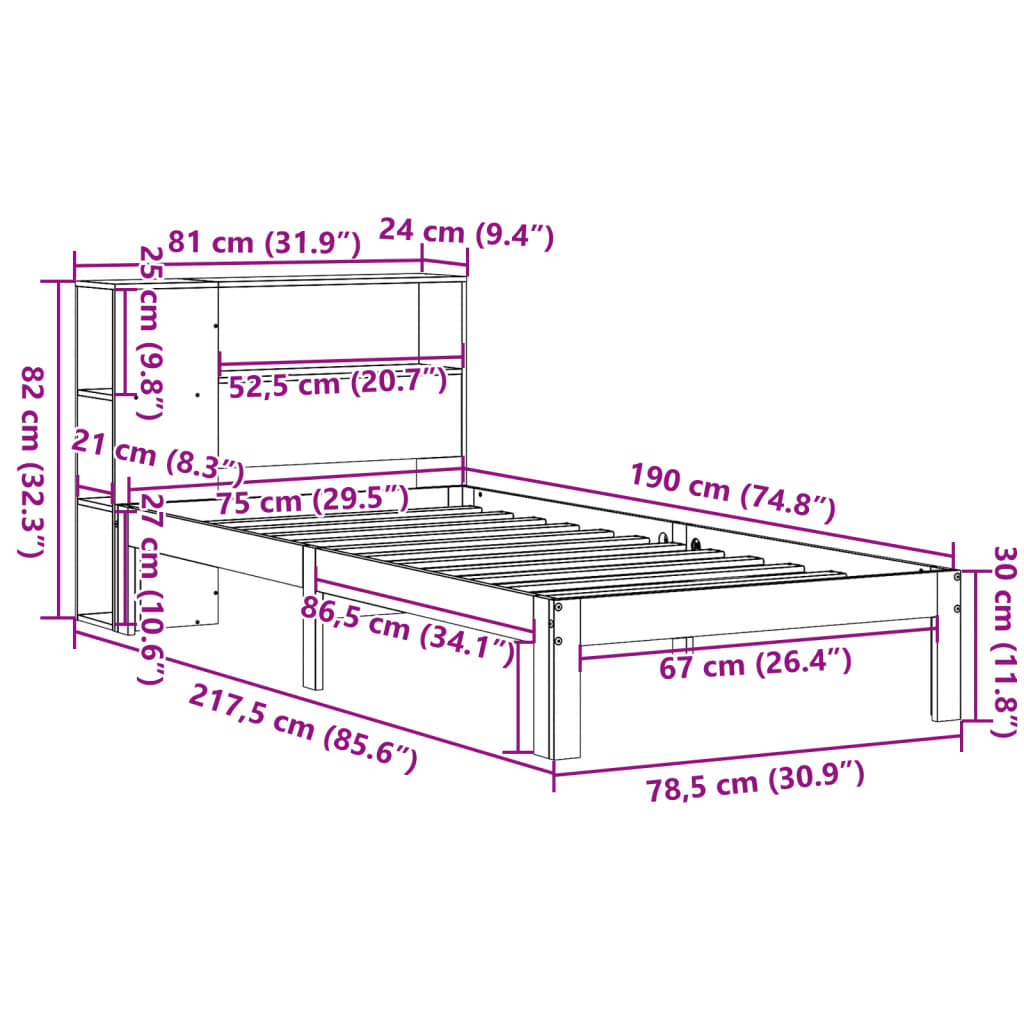 Bed met boekenkast zonder matras grenenhout wit 75x190 cm is nu te koop bij PeponiXL, paradijselijk wonen!