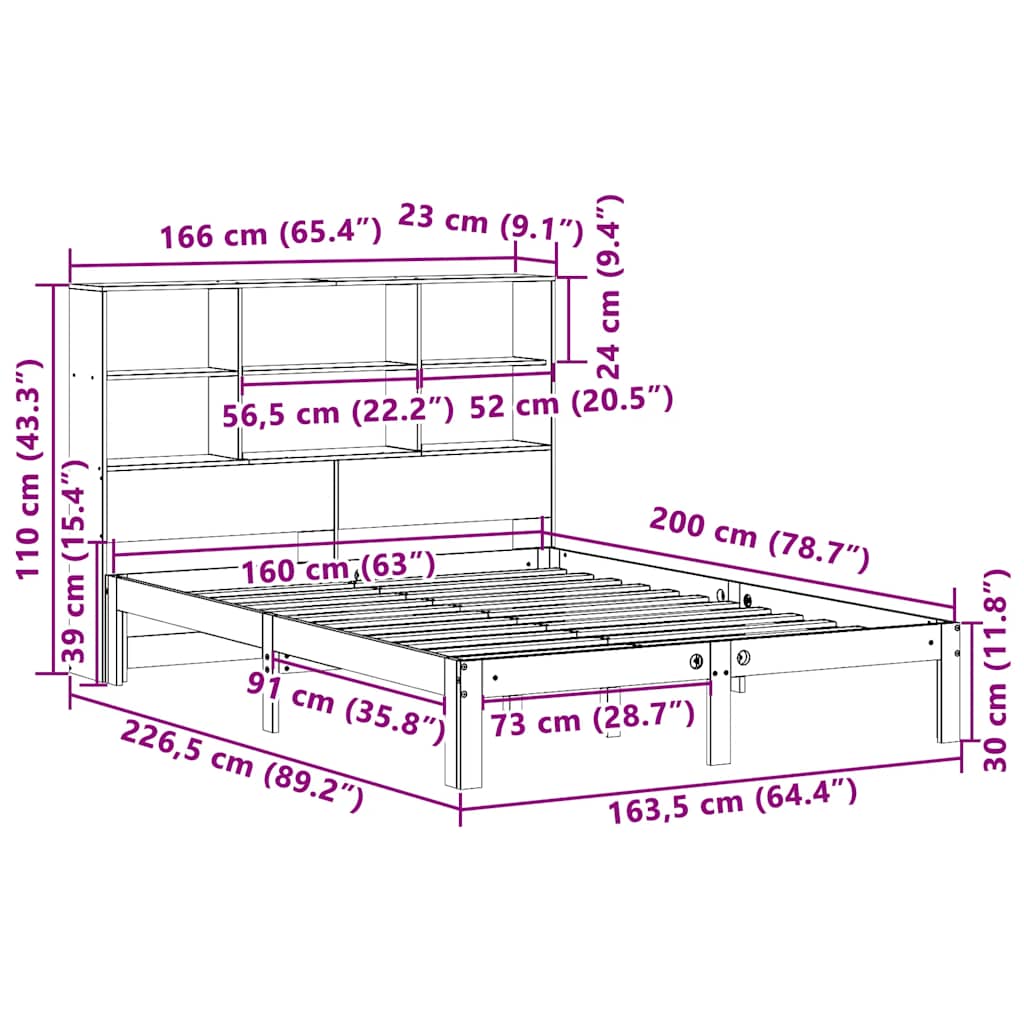 Bed met boekenkast zonder matras grenenhout wit 160x200 cm is nu te koop bij PeponiXL, paradijselijk wonen!