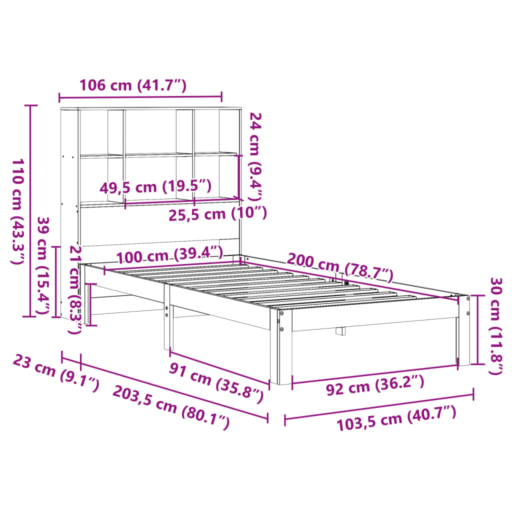 Bed met boekenkast zonder matras grenenhout wasbruin 100x200 cm is nu te koop bij PeponiXL, paradijselijk wonen!