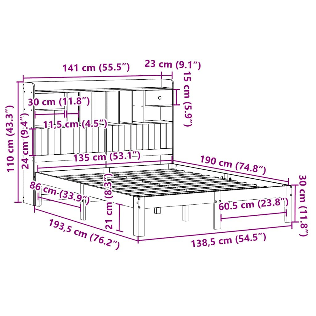 Bed met boekenkast zonder matras grenenhout wit 135x190 cm is nu te koop bij PeponiXL, paradijselijk wonen!