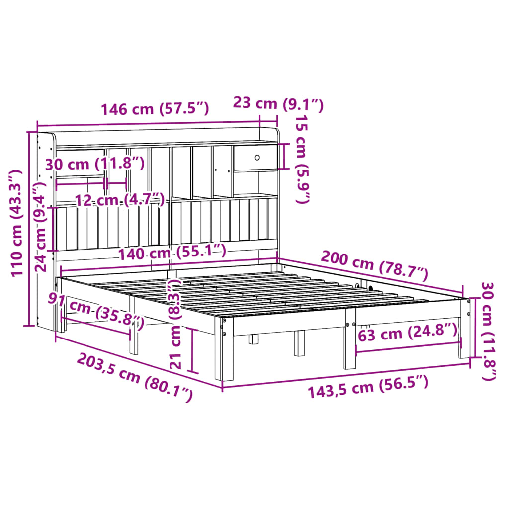 Bed met boekenkast zonder matras grenenhout wit 140x200 cm is nu te koop bij PeponiXL, paradijselijk wonen!