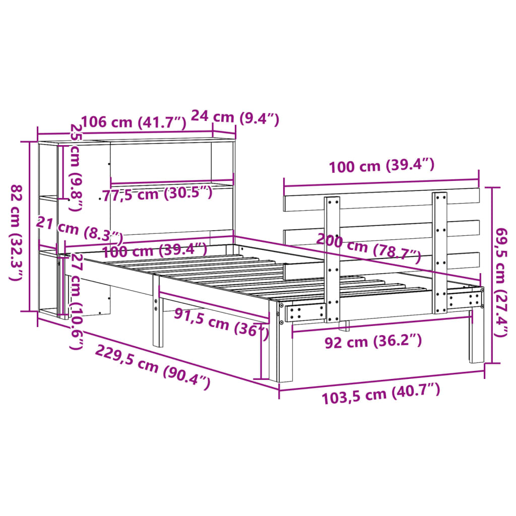 Bed met boekenkast zonder matras grenenhout wasbruin 100x200 cm is nu te koop bij PeponiXL, paradijselijk wonen!