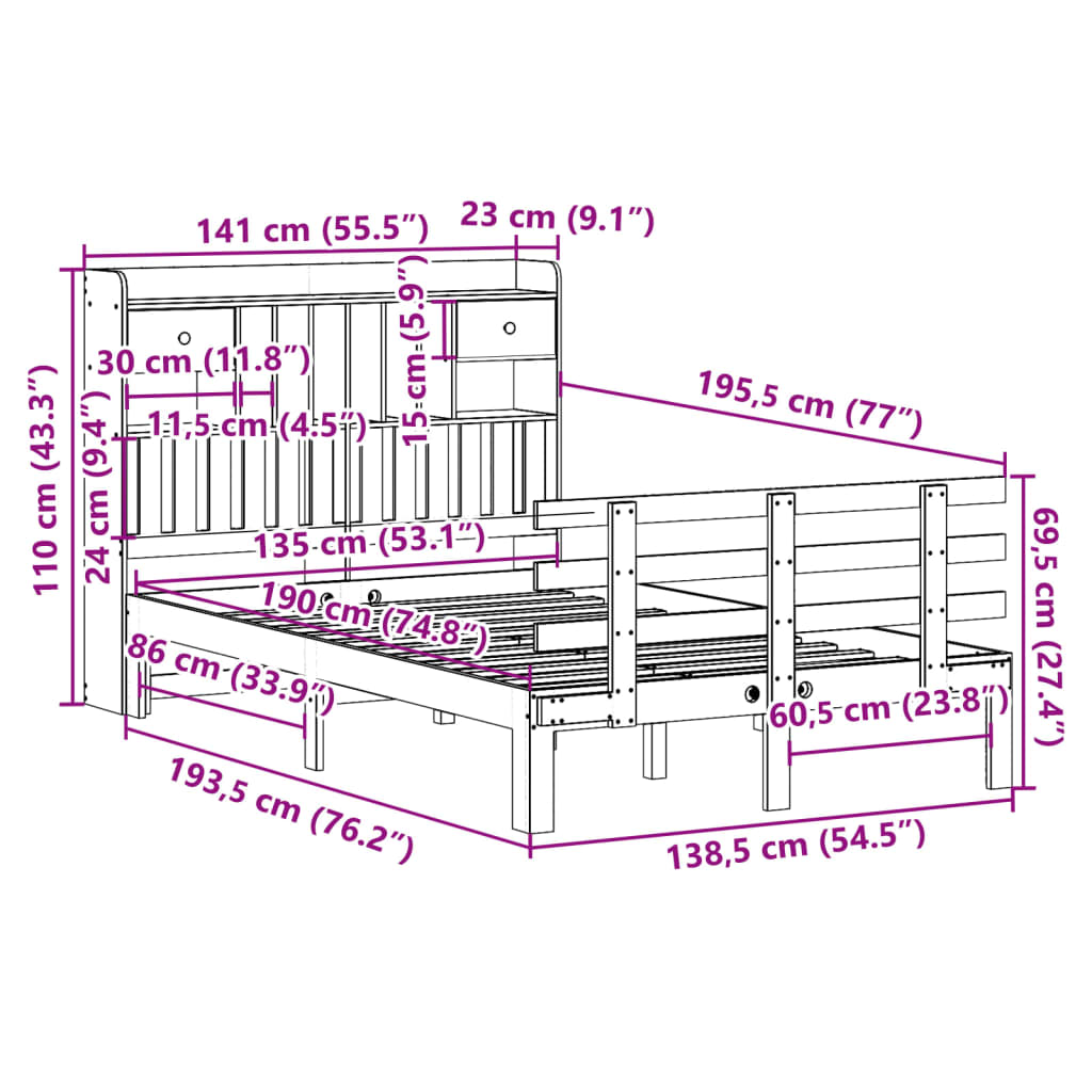 Bed met boekenkast zonder matras grenenhout wit 135x190 cm is nu te koop bij PeponiXL, paradijselijk wonen!
