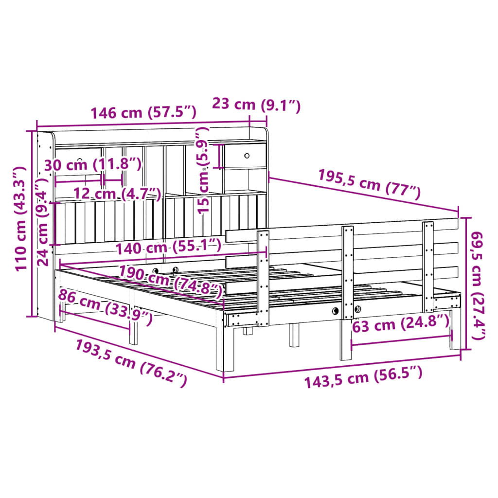 Bed met boekenkast zonder matras grenenhout wit 140x190 cm is nu te koop bij PeponiXL, paradijselijk wonen!