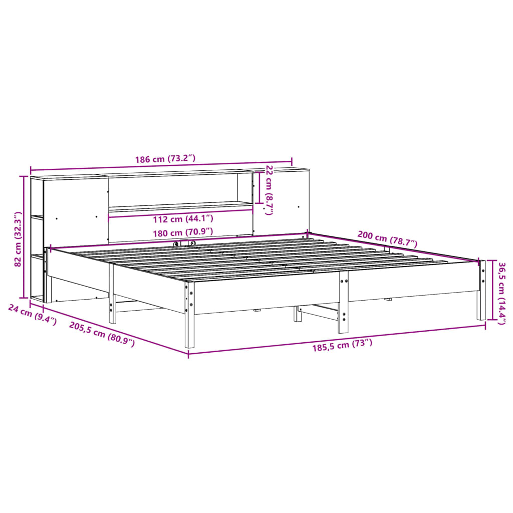 Bed met boekenkast zonder matras grenenhout wasbruin 180x200 cm is nu te koop bij PeponiXL, paradijselijk wonen!