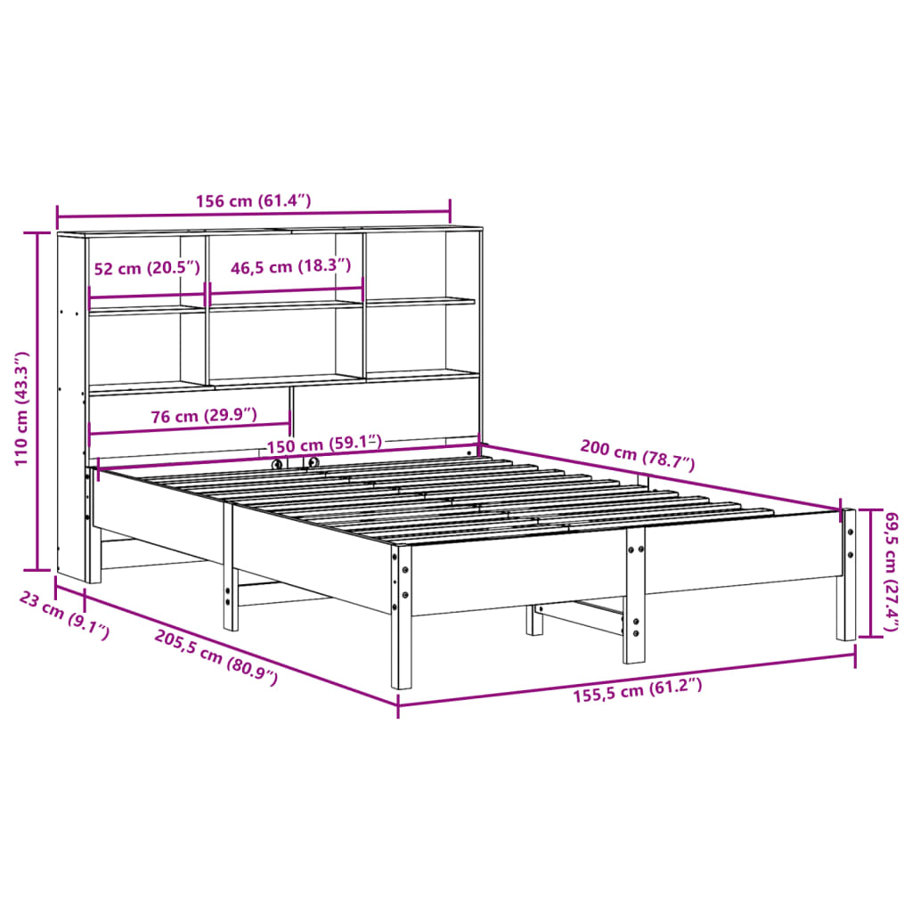 Bed met boekenkast zonder matras grenenhout wasbruin 150x200 cm is nu te koop bij PeponiXL, paradijselijk wonen!