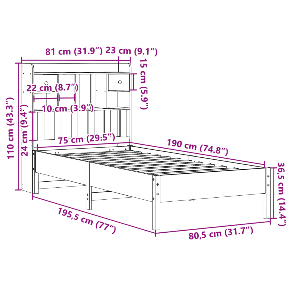 Bed met boekenkast zonder matras grenenhout wit 75x190 cm is nu te koop bij PeponiXL, paradijselijk wonen!