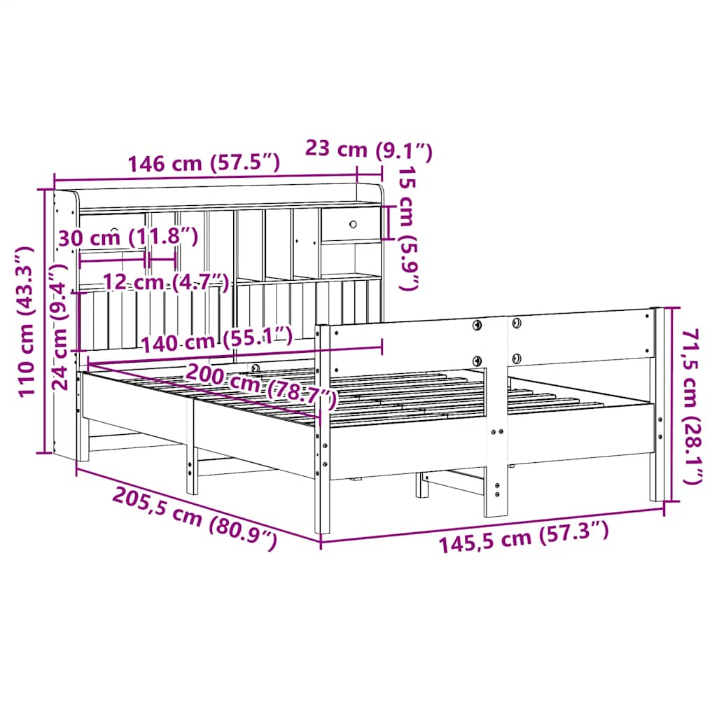 Bed met boekenkast zonder matras grenenhout wit 140x200 cm is nu te koop bij PeponiXL, paradijselijk wonen!