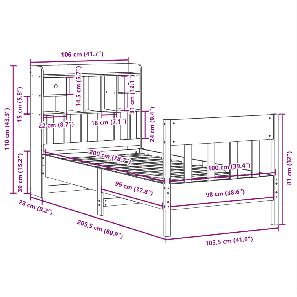 Bedframe zonder matras massief grenenhout wasbruin 100x200 cm is nu te koop bij PeponiXL, paradijselijk wonen!
