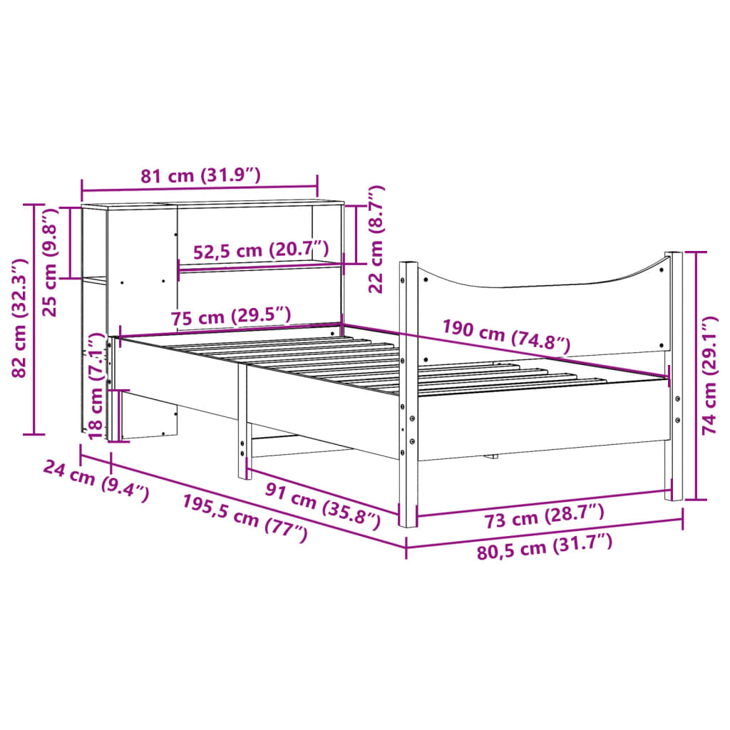Bedframe zonder matras massief grenenhout 75x190 cm is nu te koop bij PeponiXL, paradijselijk wonen!
