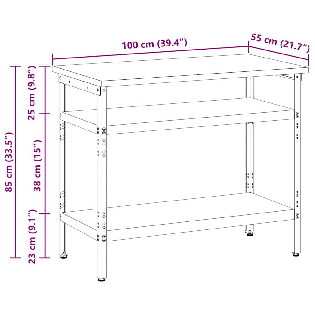 Werktafel met plank Grijs 100 x 55 x 85 cm Gepoedercoat staal is nu te koop bij PeponiXL, paradijselijk wonen!
