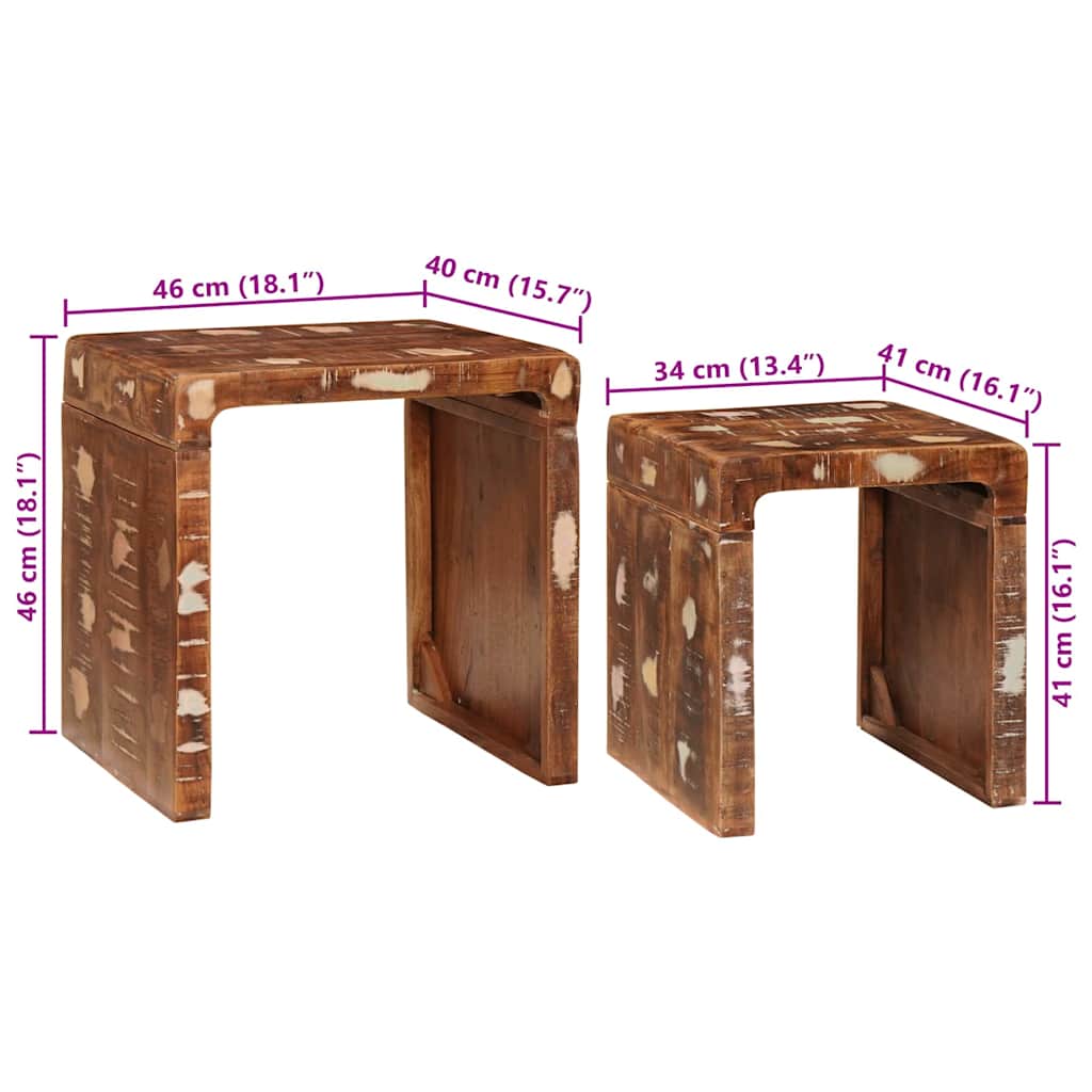 Nesttafels 2 pcs Bruin 46 x 40 x 46 cm Massief Gerecycled Hout is nu te koop bij PeponiXL, paradijselijk wonen!