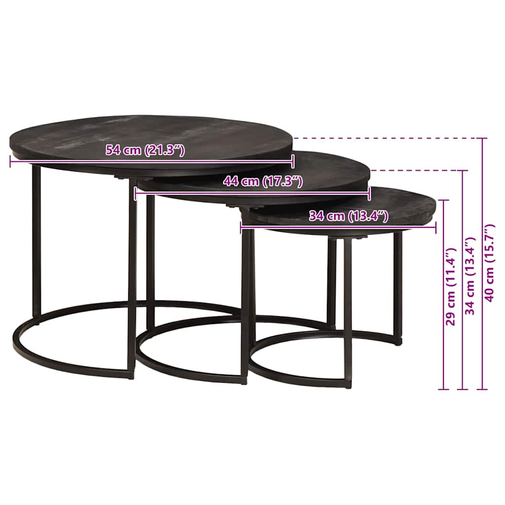 Nest Koffietafels 3 pcs Zwart Massief mangohout en staal is nu te koop bij PeponiXL, paradijselijk wonen!