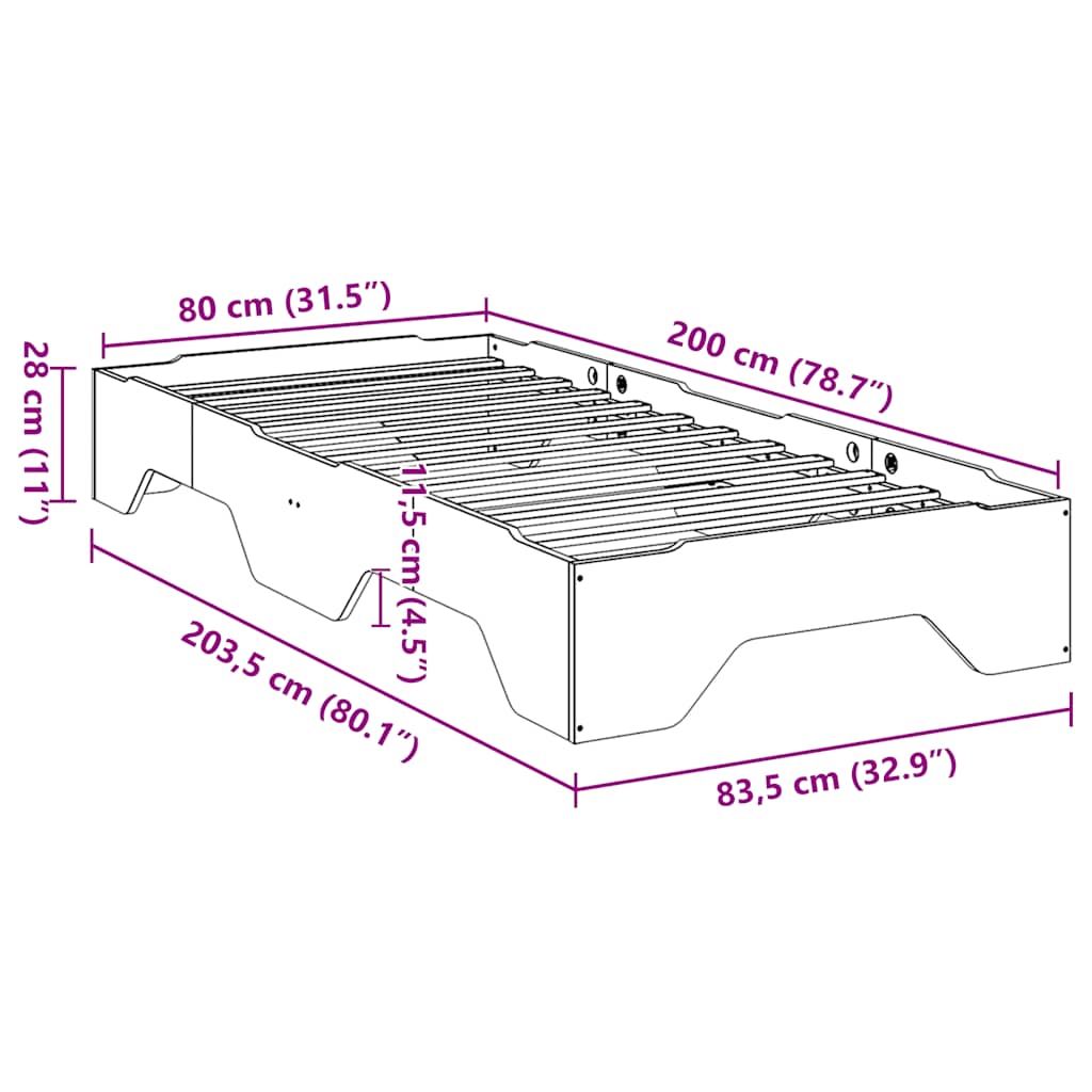 Bedframe zonder matras stapelbaar 80x200 cm massief hout wit is nu te koop bij PeponiXL, paradijselijk wonen!